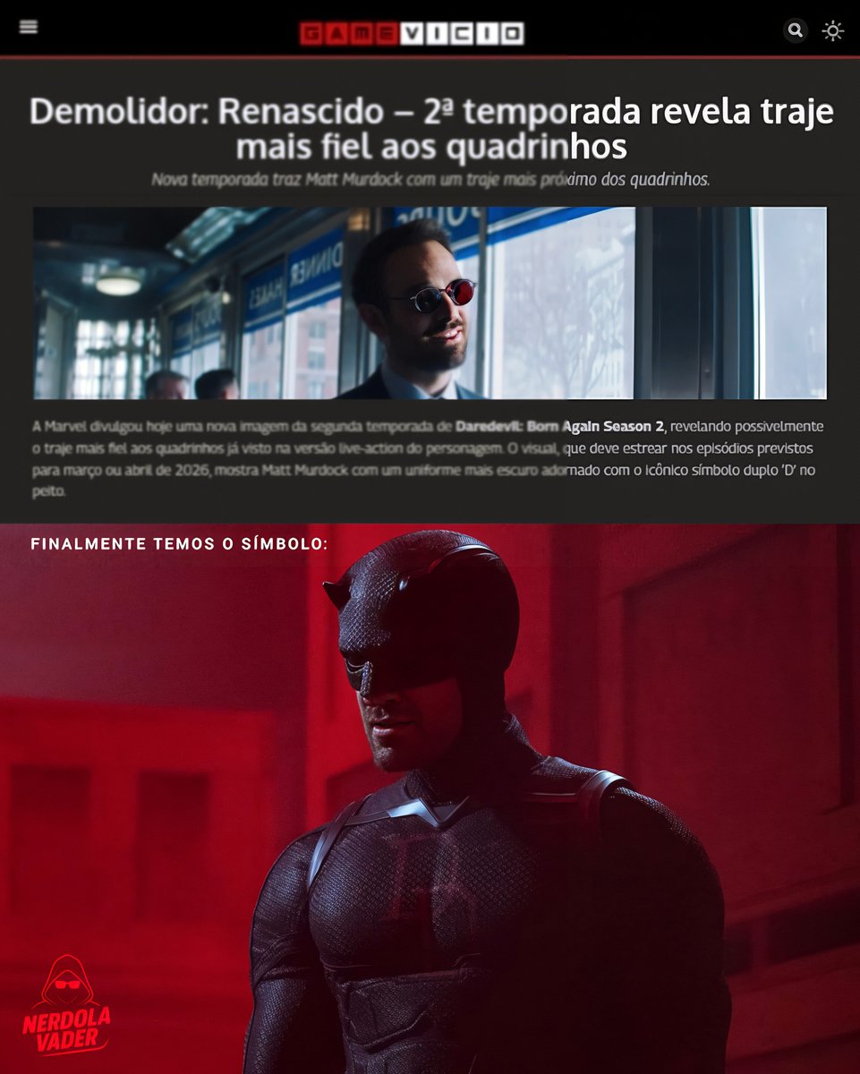 NerdolaVader's tweet image. FINALMENTE I A revelação faz parte de uma prévia da Entertainment Weekly sobre os projetos da Marvel programados para 2026. A segunda temporada de Demolidor: Renascido (Daredevil: Born Again-2025) chega em um momento estratégico para o estúdio, que já está finalizando 2025.