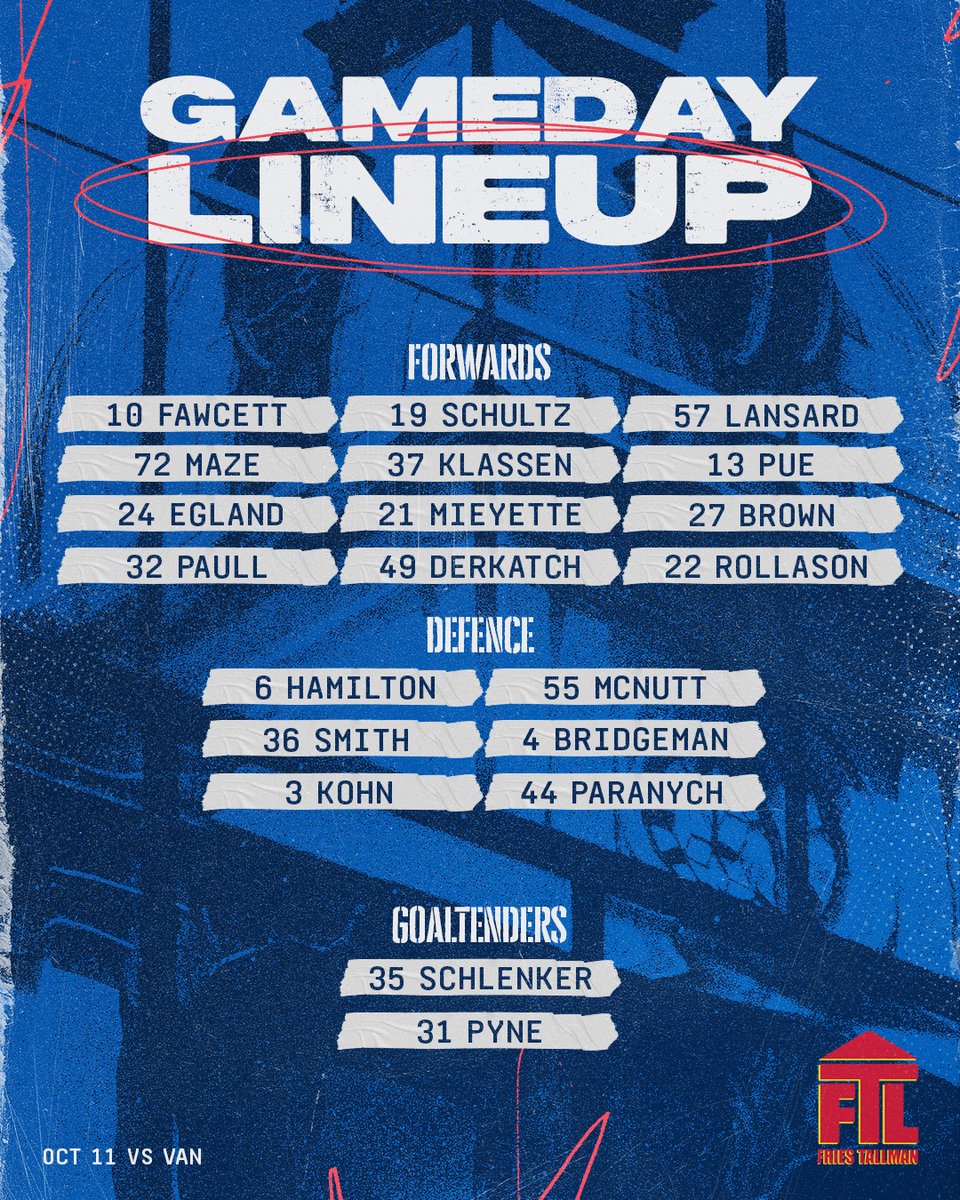 WHLPats's tweet photo. Our lineup against Vancouver tonight, presented by
@FriesTallman:
#ReginaPatsHockey | #REGvsVAN https://t.co/iyhqtJKG6U