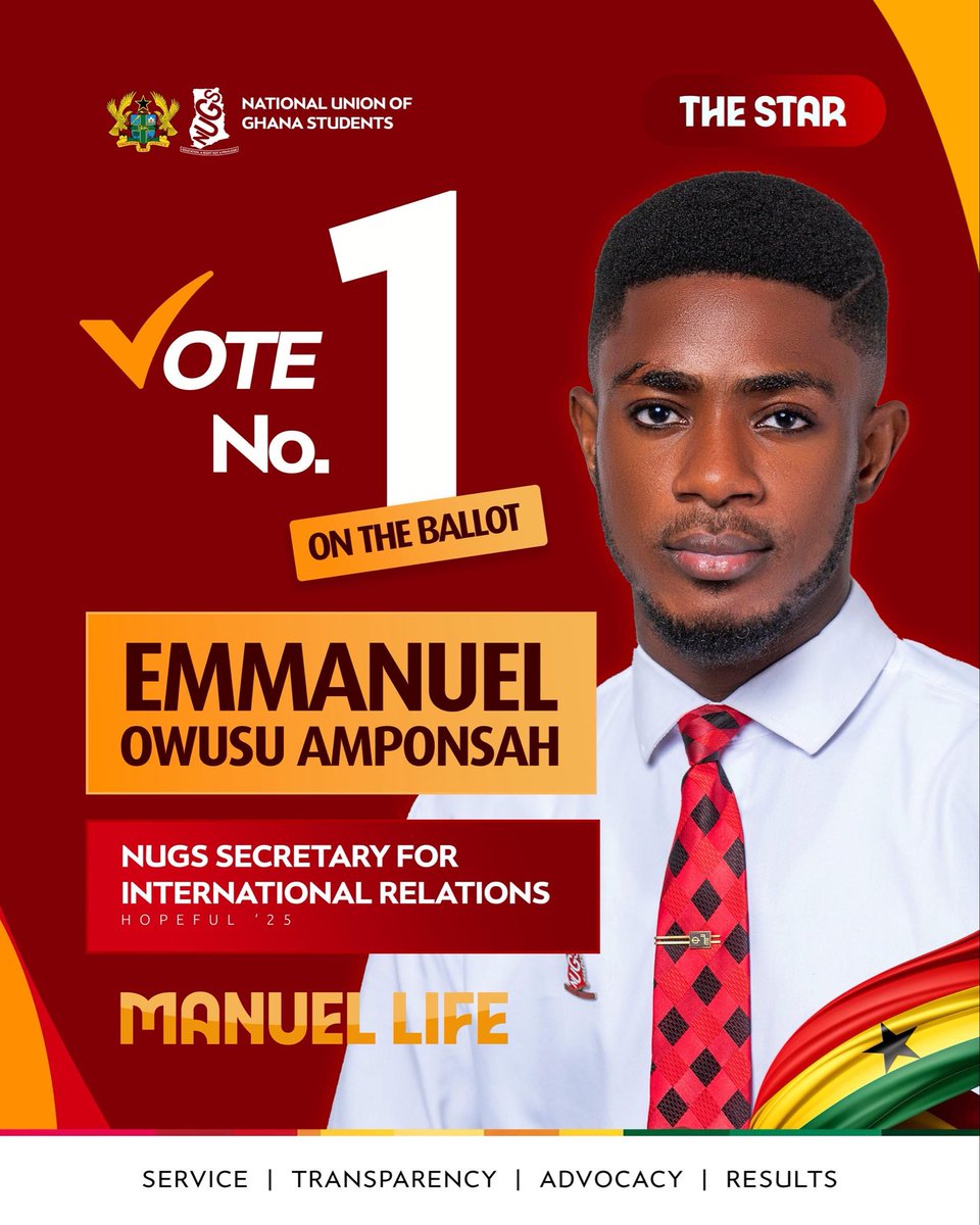 DEAR DELEGATES,
As we journey to Tarkwa to cast our 🗳️for the next leaders of our Union, remember, when you take your ballot sheet for SECRETARY FOR INTERNATIONAL RELATIONS, look no further!

🗳️ #1 <a href="/Manuel_LiFe67/">THE MANUEL LIFE☝️</a> 
A leader who is:
🌍 Humble
💪 Hardworking
🤝 Loyal
🔥 Dedicated