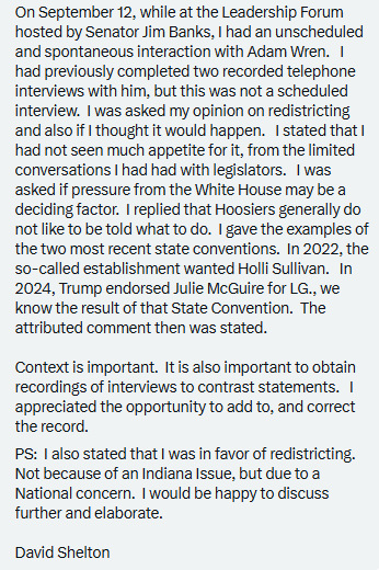 Indy_reporter_'s tweet image. In the article by Adam Wren with help from Eli Okun, Bethany Irvine and Ali Bianco it looked like Indiana Sec of State Candidate David Shelton was against redistricting. 
David Shelton has clarified his position on redistricting.

&quot;I also stated that I was in favor of…
