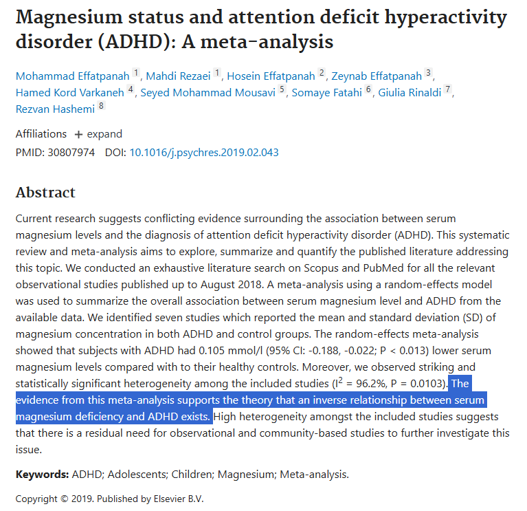 questmoosa's tweet photo. Magnesium and ADHD

Magnesium administration decreases anxiety, panic and phobia and ameliorates the attention deficit and sleep disorders simply by increasing GABA (relaxation molecule) and lowering glutamate levels in the brain.

Why is nobody talking about this? https://t.co/mLuBwwovWY