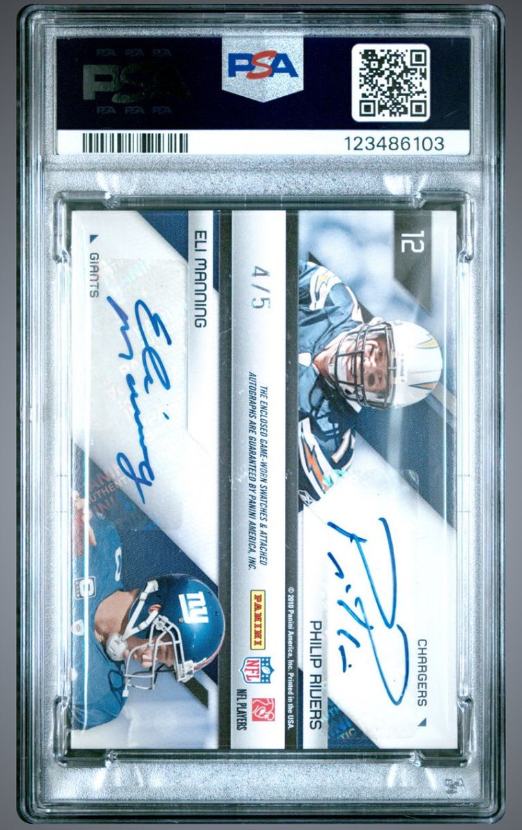 HeathElliott79's tweet image. Loving this card….

Eli Manning - Phillip Rivers Patch Auto /5 

#thehobby