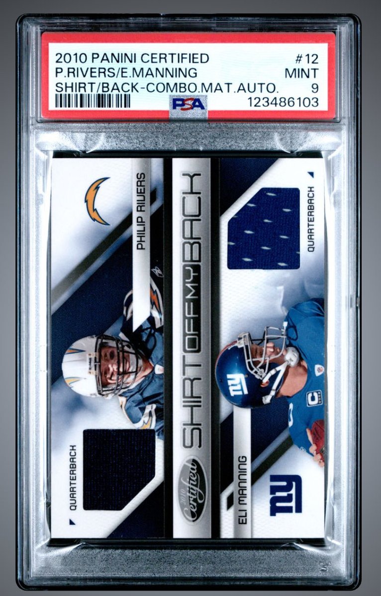HeathElliott79's tweet image. Loving this card….

Eli Manning - Phillip Rivers Patch Auto /5 

#thehobby