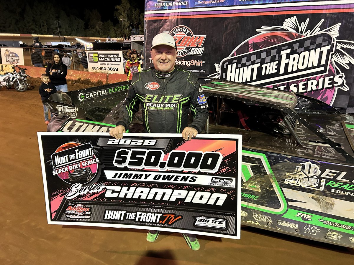 Hunt the Front Super Dirt Series (@huntthefrontsds) on Twitter photo Jimmy Owens holds the $50,000 check after clinching the 2025 season title with the <a href="/HuntTheFrontSDS/">Hunt the Front Super Dirt Series</a>! 🏆 Jimmy Owens holds the $50,000 check after clinching the 2025 season title with the <a href="/HuntTheFrontSDS/">Hunt the Front Super Dirt Series</a>! 🏆