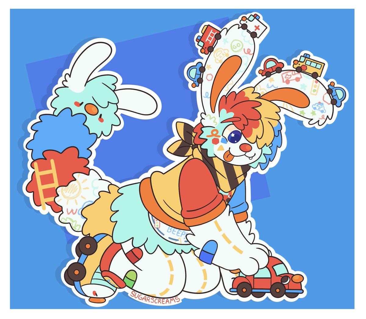 Car go Vroom? 

Fullbody drawn for _LeftyLoo on TH!  

#furry #furrySFW #furryart #rabbitfursona #kidcore #toycore #bunny #furrycommission