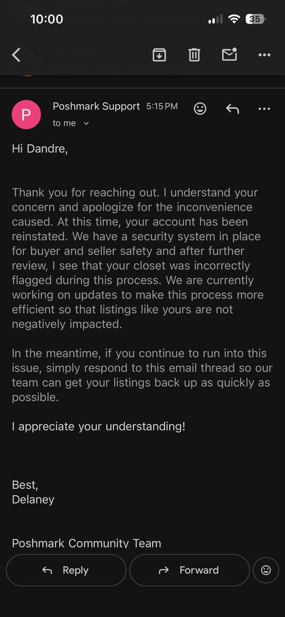 Dandre214_'s tweet photo. @PoshmarkSupport @PoshmarkSupport hello I’ve reached 3-4 times about my profile not showing my listings. And I get the same automated message saying this. But my listings never get fixed can I please get some real help? https://t.co/RAhpNTDHB0