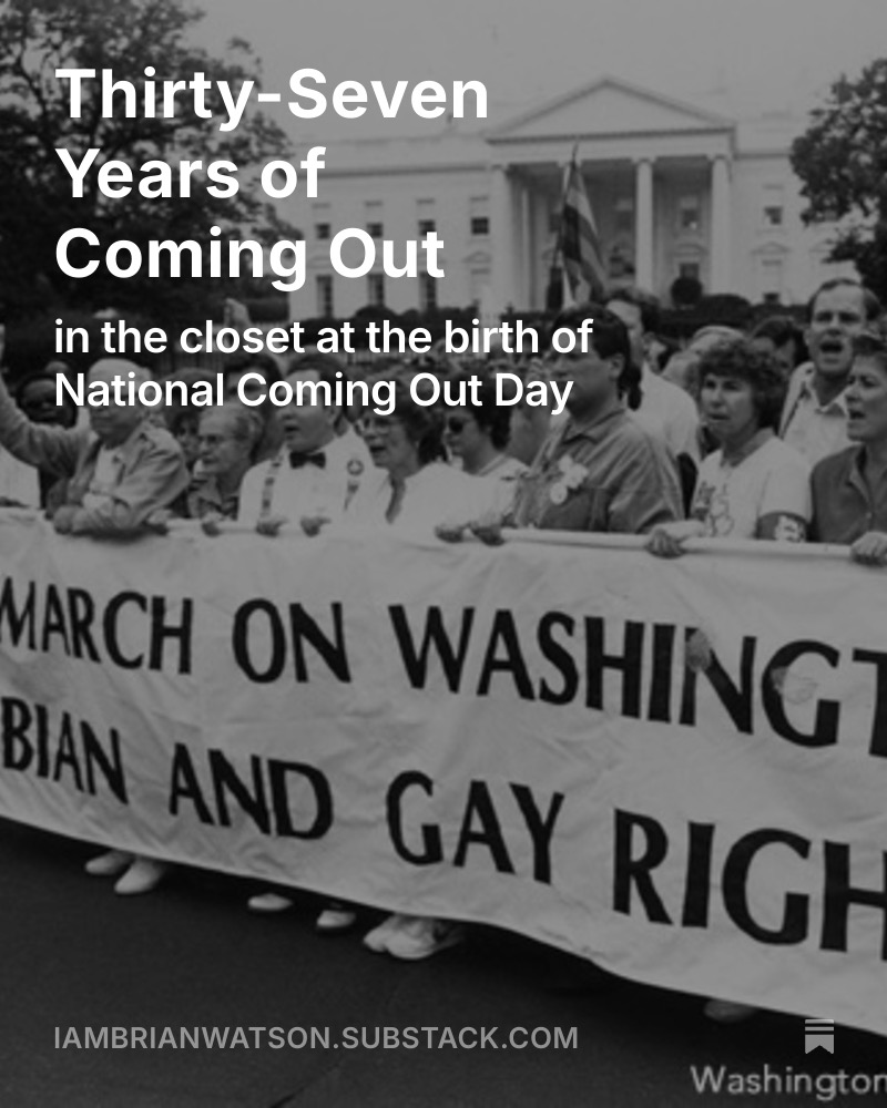 iambrianwatson's tweet image. Attending the 1987 March on Washington for Lesbian and Gay Rights didn&apos;t destroy my closet. And in retrospect, I was glad to be in that closet for many years after. Can&apos;t come out yet? Your queer elders and siblings love you no matter what.
open.substack.com/pub/iambrianwa…
