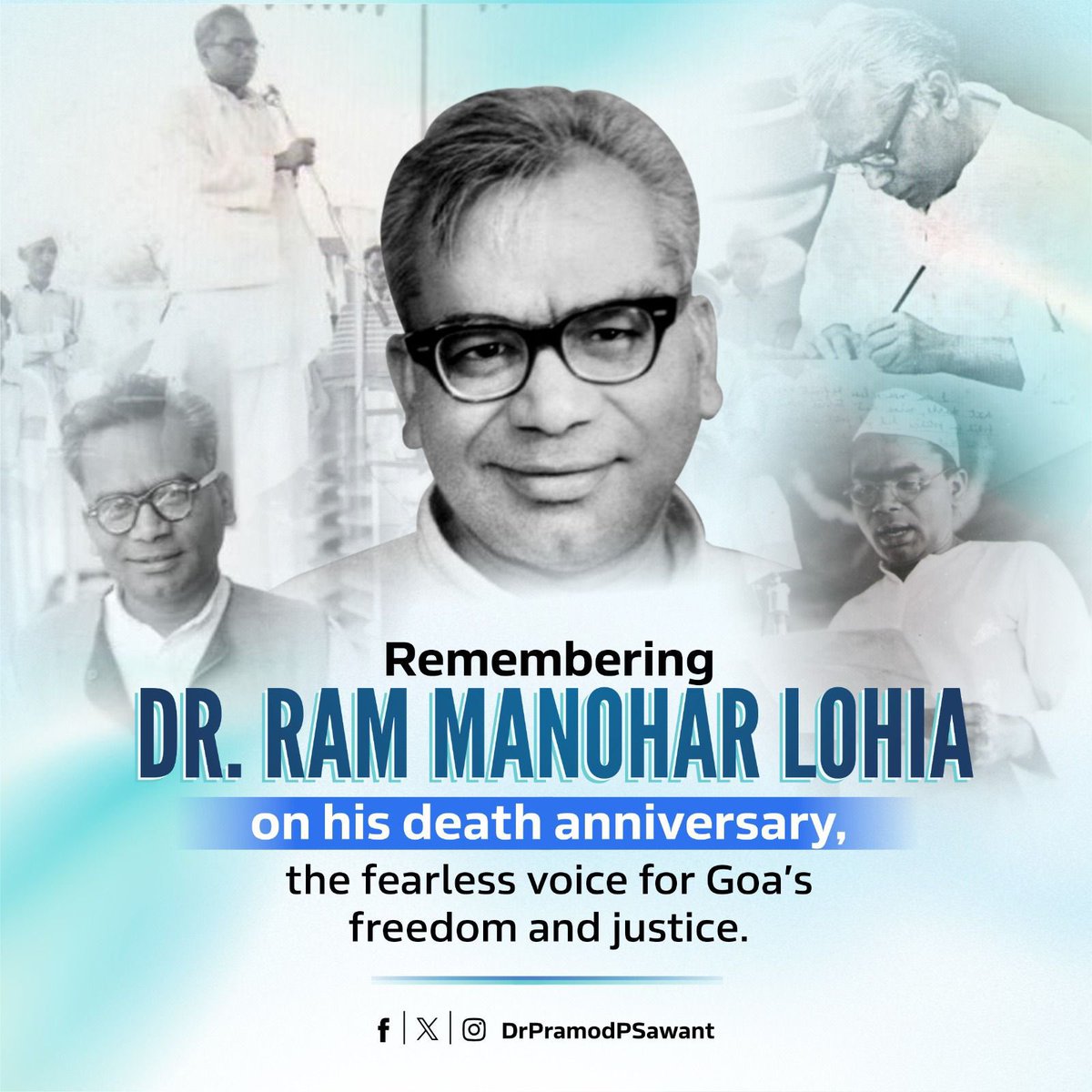 DrPramodPSawant's tweet image. Remembering Dr. Ram Manohar Lohia on his death anniversary, the fearless voice for Goa's freedom and justice.
His presence in the state’s history lit the spark of resistance, uniting people against colonial rule and inspiring a movement with courage and determination.