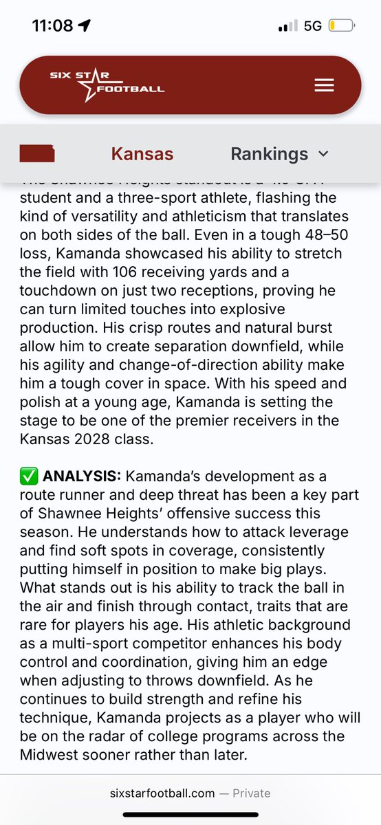 Thank you <a href="/sixstarfootball/">Six Star Football | PLUS+</a> for the write up! Appreciate it, means a lot to me. <a href="/PrepRedzoneKS/">Prep Redzone Kansas</a> <a href="/PrepRedzone/">Prep Redzone 🏈</a> <a href="/PreWarWesley/">Coach Buckets</a> <a href="/THEPLATFORMDR/">THE PLATFORM</a> <a href="/DR_SPORTZ/">DRSportz</a>