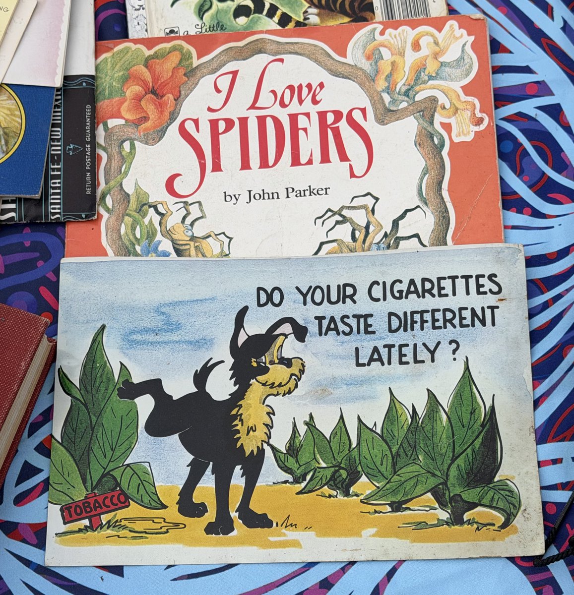 I was taking a picture of the gag tobacco postcard but John Parker loves spiders.