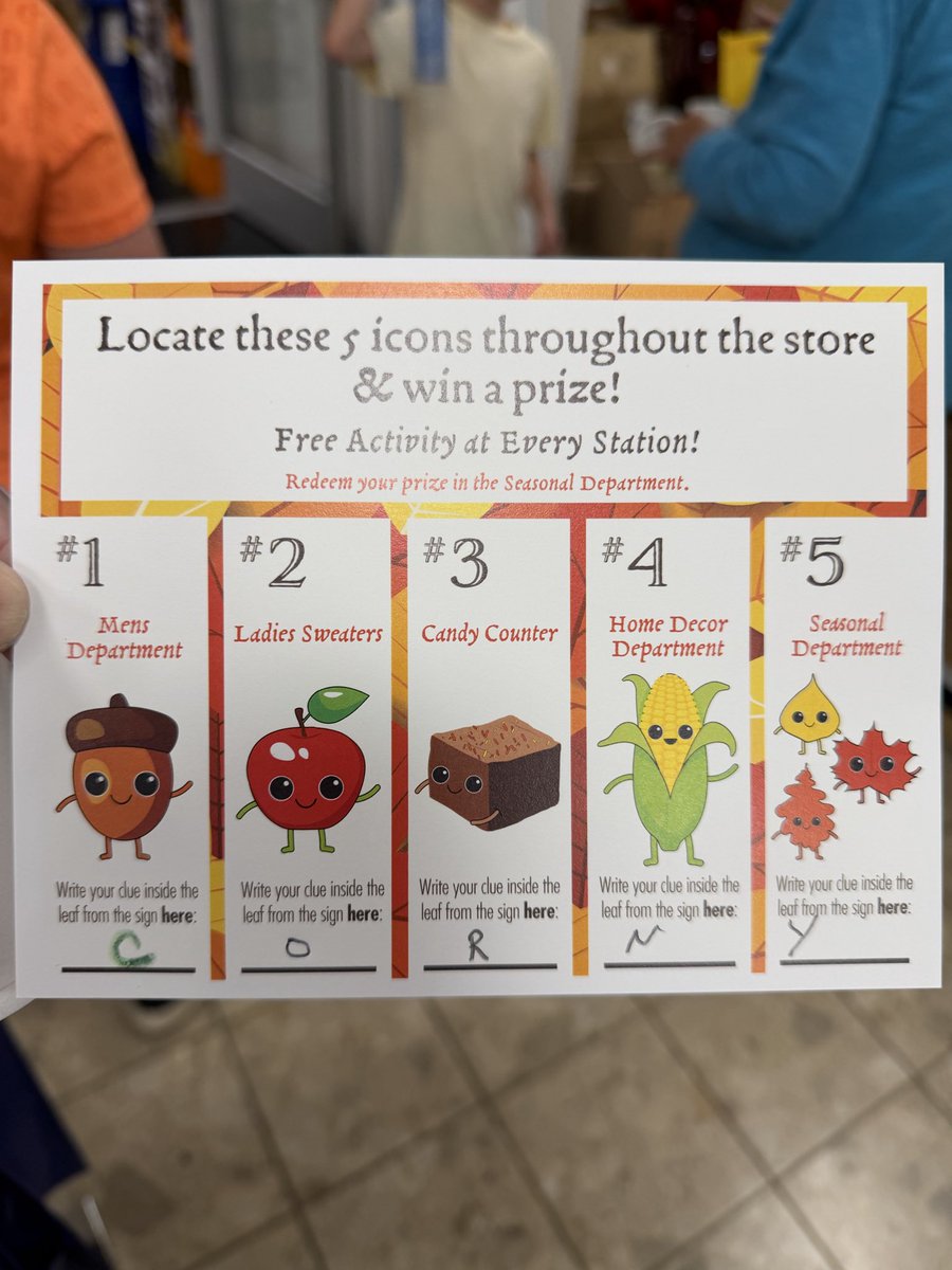 I completed the Boscov’s scavenger hunt expecting Corny to be a real character. This was disappointing.