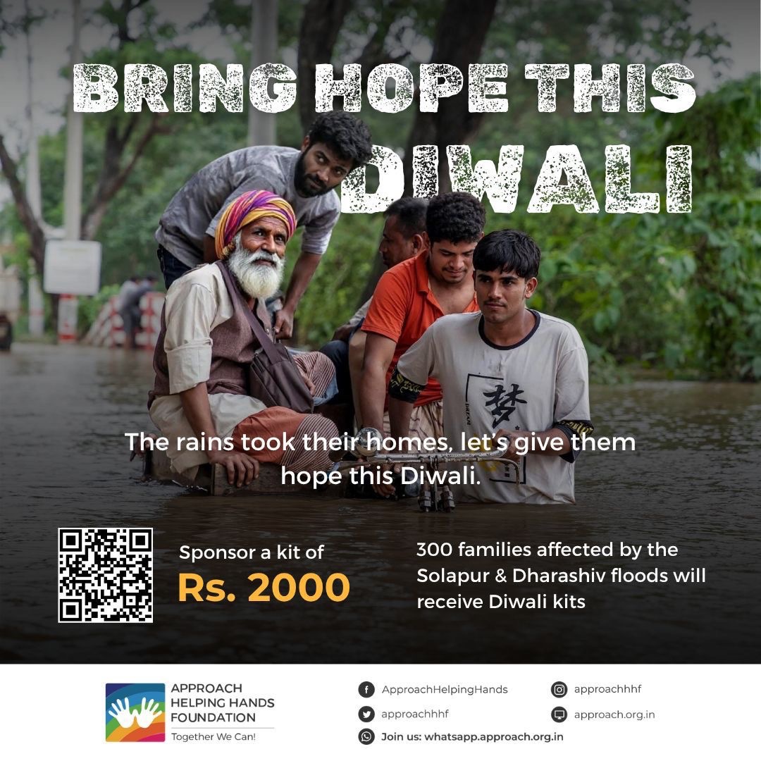approachhhf's tweet photo. Join Approach Helping Hands Foundation’s Flood Relief Drive this Diwali to support 300 flood-hit farmer families from Dharashiv and Solapur. Let’s help them rebuild their homes and farms. https://t.co/0A5P9r2tBZ