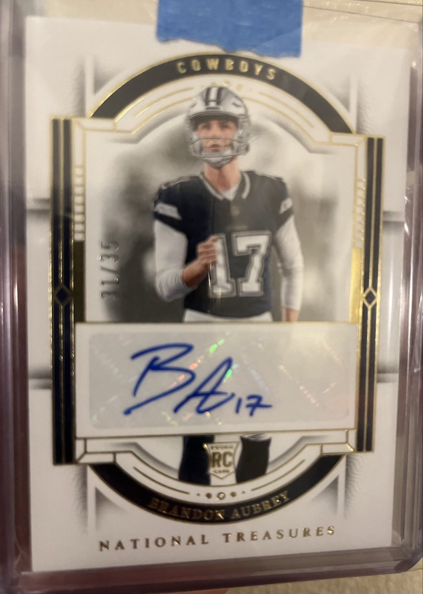 These 2 are a bit complicated Brandon Aubrey Midfield Ticket /50 but I can’t remember how much I paid for it and there is 1 left for $200 and there are 0 National treasures at all any kind left this one is Gold /35 when you got the only one that’s sell time imo it was PC but idk