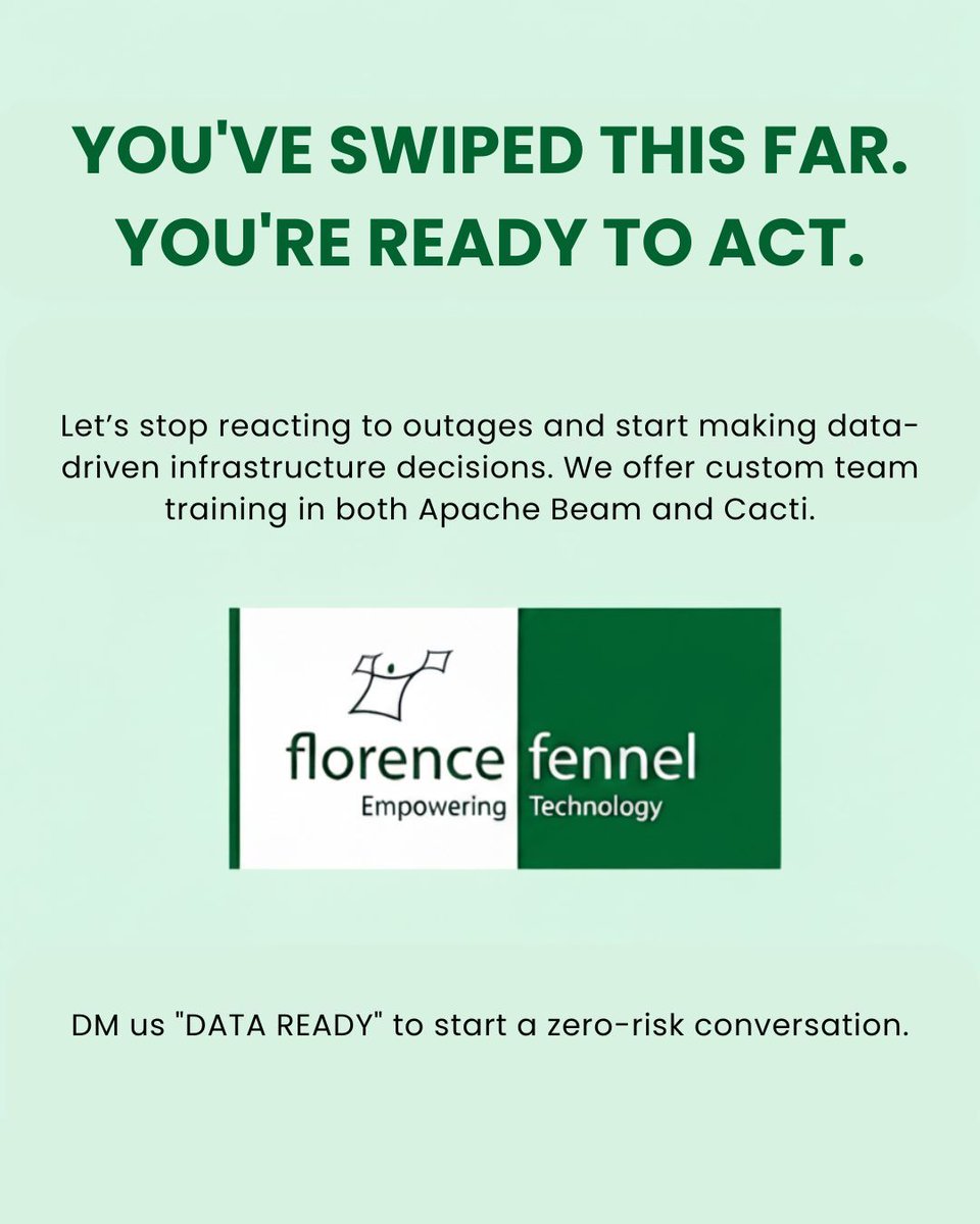 Florence4Growth's tweet image. DATA ALERT: Is your network a black box?  Slow data and sudden outages cost millions.

We train your teams in Apache Beam (unified data speed) and Cacti (proactive network visibility). Guarantee data-driven IT.

#DataEngineering #NetworkMonitoring #BigData #ITLeadership