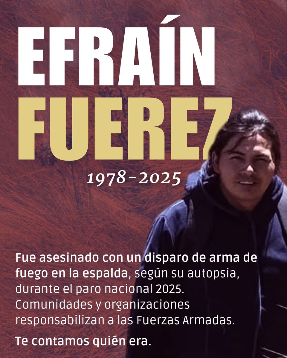 🍃 Mañana, aún con Quito cercada e hipermilitarizada, miles de personas se movilizarán desde múltiples territorios durante el Día de la Interculturalidad y la Plurinacionalidad y elevarán sus voces exigiendo justicia para Efraín Fuerez. Su rostro y memoria recorren el Ecuador.