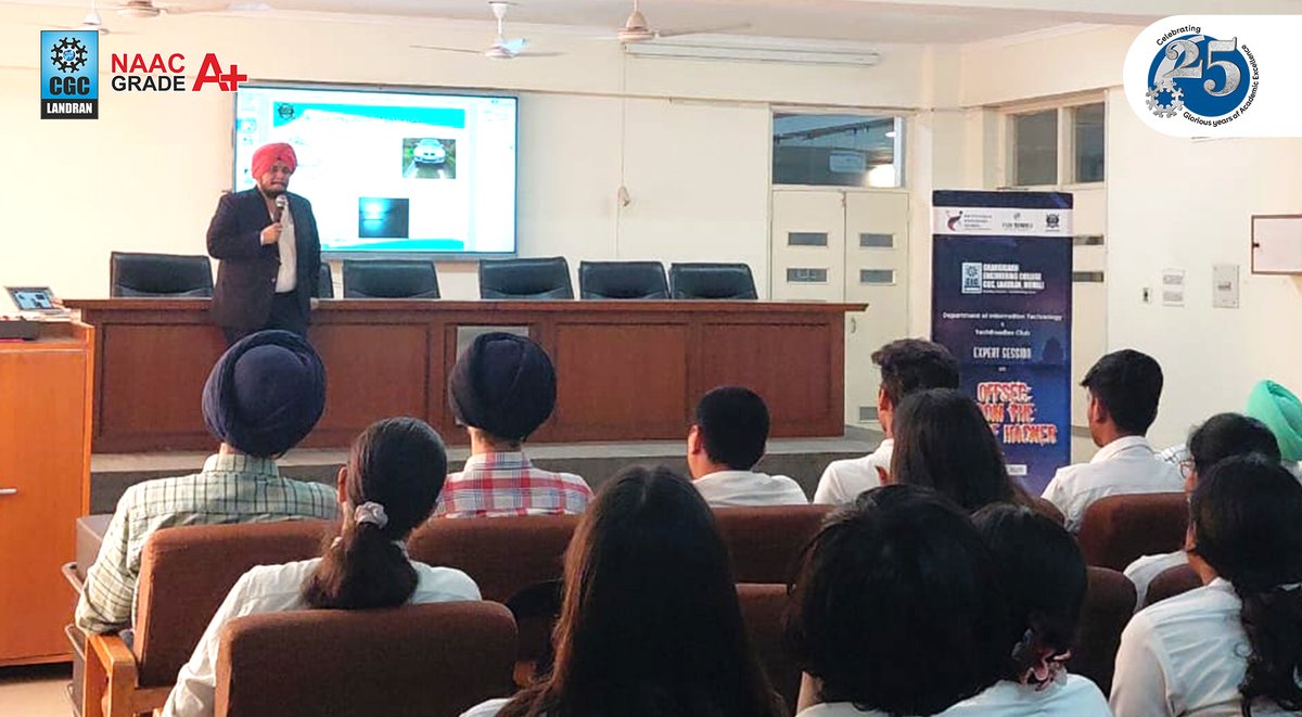 CGCPunjab's tweet image. The Dept. of IT, CEC–CGC Landran, hosted an expert session on OffSec: From the Eyes of a Hacker with Mr. Lovejot Singh Chhabra, Founder &amp;amp; Director, Cyber Defence Intelligence, empowering students with real-world cybersecurity insights.

#CGCLandran #CyberSecurity #EthicalHacking