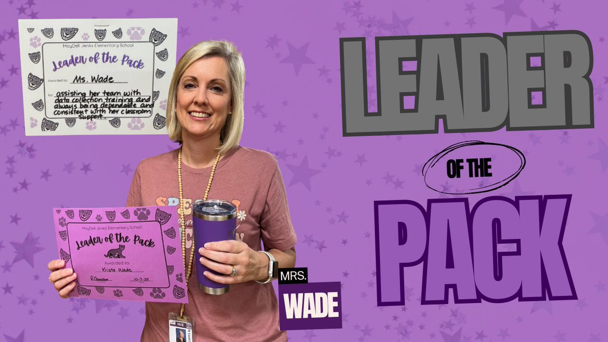 Mrs. Wade’s got heart, skill, and grace,
Helping kids learn with a jaguar’s pace!
She’s always ready to help our Jags stay on track,
That’s why she’s this week’s Leader of the Pack!

Join us in congratulating this week’s Leader of the Pack, Mrs. Wade!