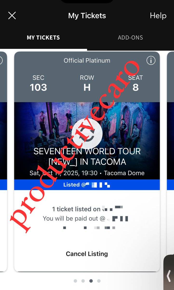 WTS WANT TO SELL (NEGOTIABLE) AT A LOSS

Selling SEVENTEEN Tickets SEATTLE
tomorrow: Sat, Oct 11, 2025 ; 19:30
Tacoma Dome

Section 103, Row H, Seats 8 &amp; 9 

Section 102, Floor, Seats 11 &amp; 12 

Both are NEGOTIABLE and can be instantly transferred via Ticketmaster!
DM me! wtt wtb