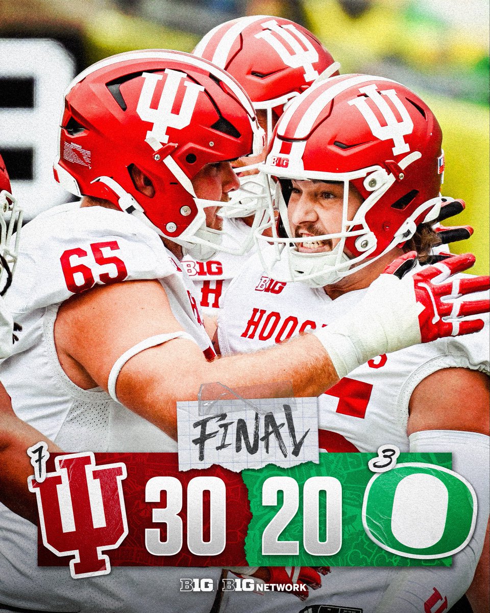 B1Gfootball's tweet image. First AP Top 5 road win in @IndianaFootball history 🙌