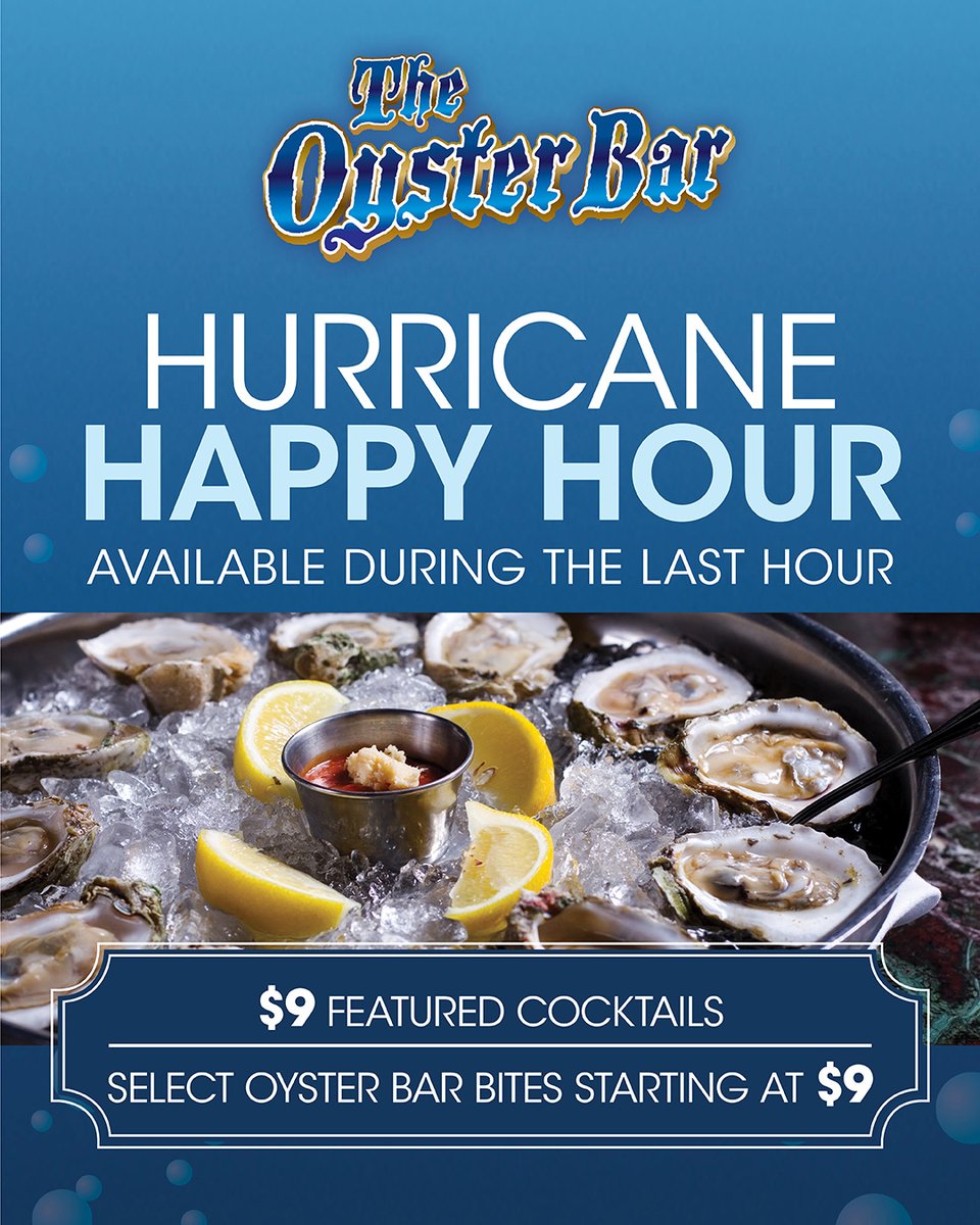 Hurricane Happy Hour is calling at the legendary Oyster Bar! Catch it during the last hour of service and end your night the right way. 🦪