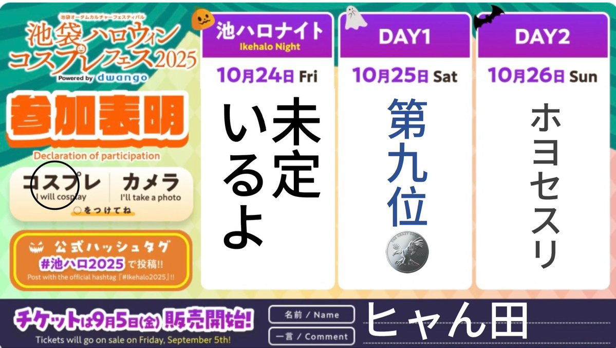 Hihihii22124932's tweet image. 3連戦します❓🪙🐺
超簡易表明なので、なにが出るかは速報にて！
よろしくお願いします🙇
#池ハロ2025 #池ハロ参加表明