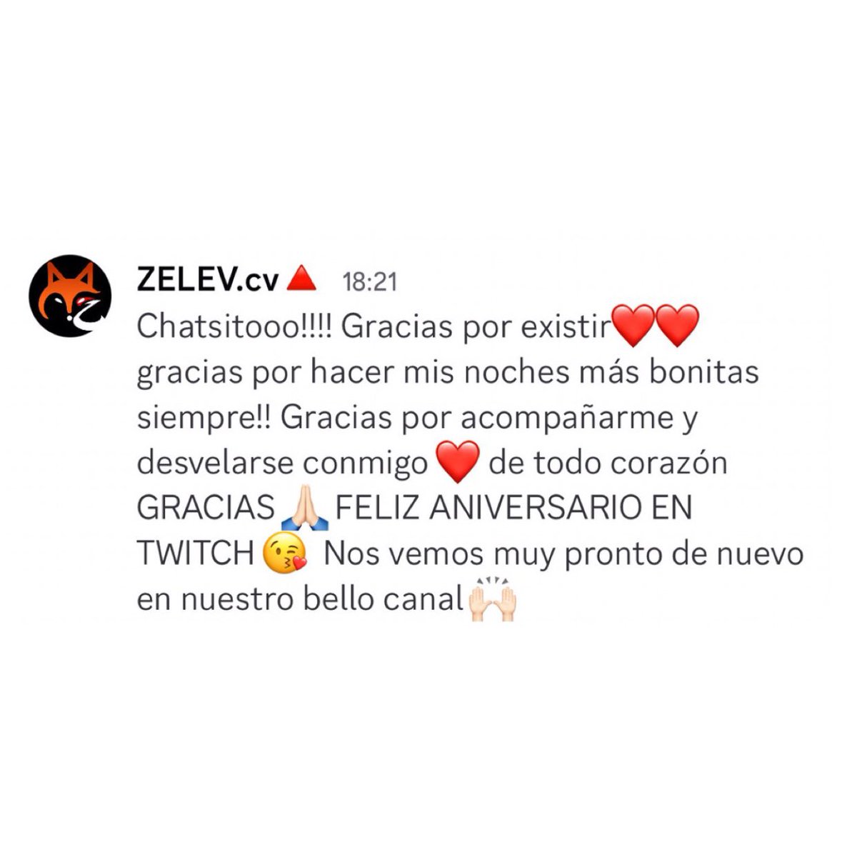 📲 || Mensaje de Christopher a través de Discord referente al aniversario en Twitch ❤️

4TO LEVEL ON TWITCH 
#ZELEV4NIVERSARY
<a href="/christophervele/">Christopher Velez 🔺</a>