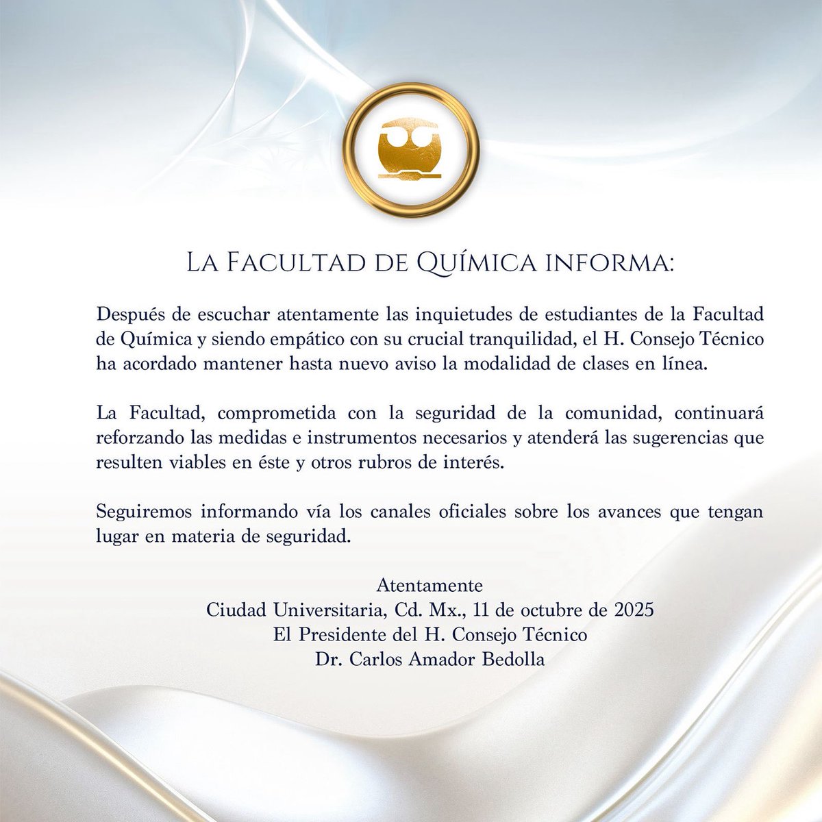 quimica_unam's tweet image. A la comunidad de la Facultad de Química: