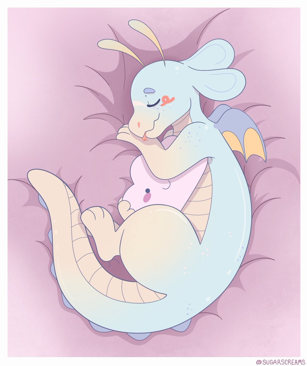 Nothing beats a soft blanket and a comfy pillow after a long day.💤

Fullbody for SoupySoups on TH!

#furrycommission #digitalartist #ArtistOnX #furryart #furry #furrySFW #dragonart #illustration