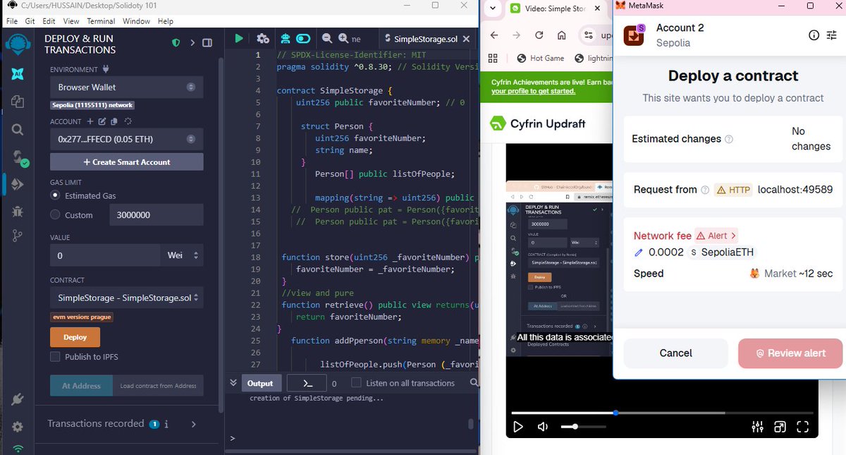 el__hussain's tweet image. Just deployed my first smart contract 🚀
Feels great turning code into something that actually lives on-chain! 💻 @CyfrinUpdraft

Congratulation your are now a solidity developer but, you&apos;ve got a lot more to go. Says @PatrickAlphaC
#Web3 #SmartContracts #Cyfrin #blockchain