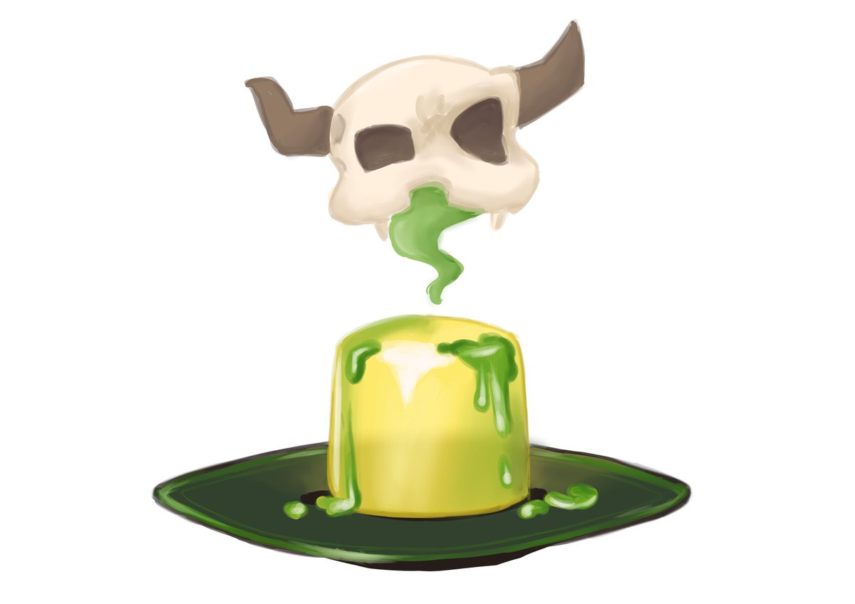 Day 11 of #Disgaeatober2025 : Demon Food.  

The theme seemed appropiate to pratice painting, so tacking as reference a dish from a Vanillaware game, I painted a Sludge Mousse.   

#ディスガイア