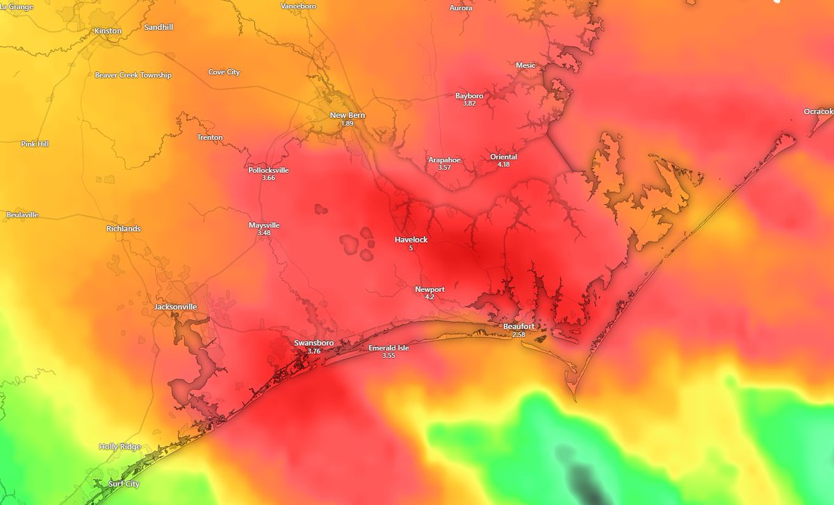 ASTracking's tweet image. Rain Accumulation until 2am a few inches for a few areas. Heavy Showers expected soon to move onto land. North carolina shortly and into tomorrow south carolina will get a decent amount.