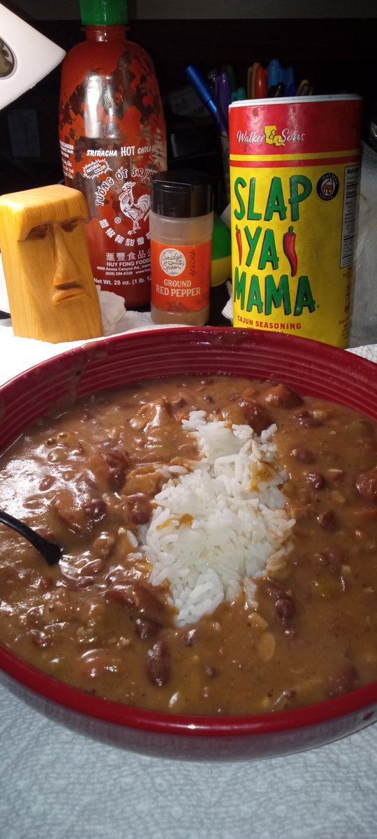 Enjoying some authentic cajun red beans &amp; rice! Now all I need is some good weed, and a gal that wrestles alligators