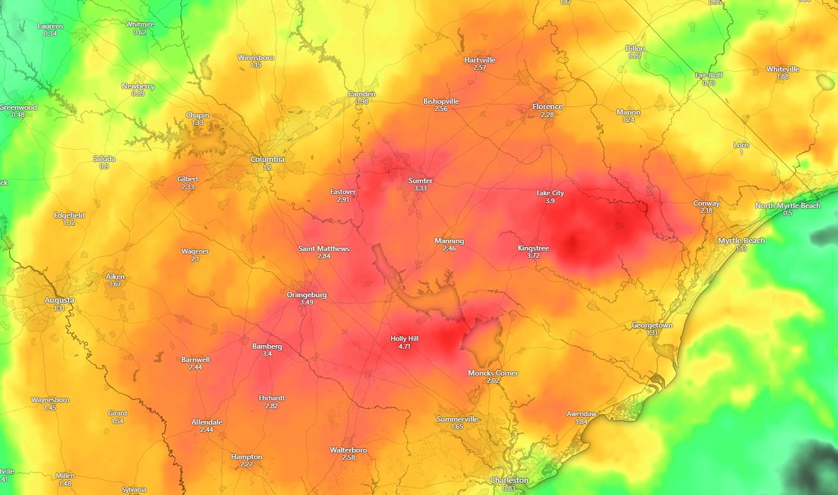 ASTracking's tweet image. Rain Accumulation until 2am a few inches for a few areas. Heavy Showers expected soon to move onto land. North carolina shortly and into tomorrow south carolina will get a decent amount.