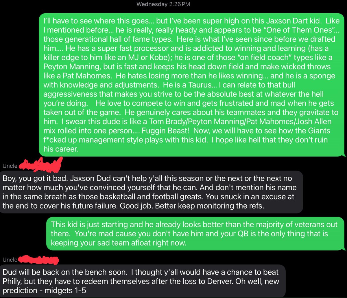 NoshJon's tweet image. Thank you @JaxsonDart for helping me prove my Dallas Cowboys fan Uncle completely wrong about you before the Thursday night game! #giants #jaxson #dart #bambamcam @picworthcf