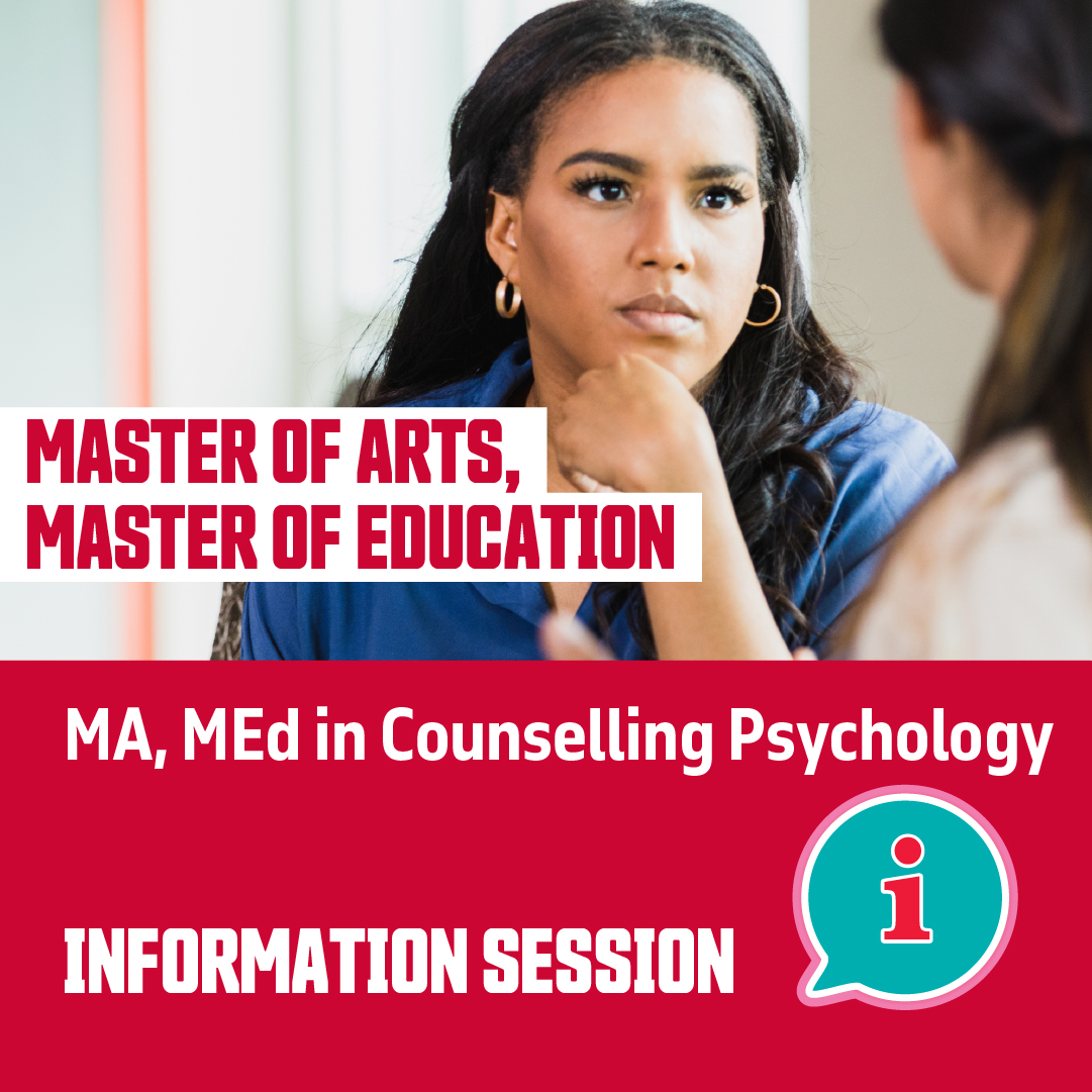 Discover how SFU’s MA, MEd in Counselling Psychology can prepare you for a career as a professional counsellor in the community or an educational setting. Join our upcoming info session on October 17 to learn more. Register now! 👉 ow.ly/Mulr50X8fak
