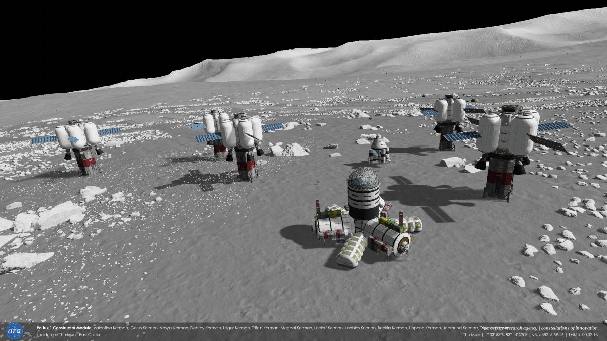 mikusingularity's tweet image. [ARA] Y3, D352 - Multiple containers of material kits at Pollux Base on the Mun, with more on the way