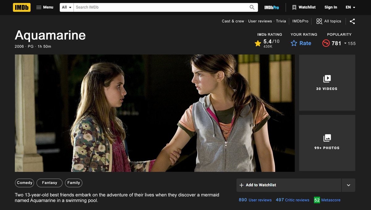 IMDbSiteRP's tweet image. 𝖭𝖾𝗐 𝗋𝖾𝗏𝗂𝖾𝗐 𝖻𝗒 𝗜𝗠𝗗𝗯 | #IMDbRP
#AquamarineRP ❨ 𝖬𝗈𝗏𝗂𝖾 • 𝟤𝟢𝟢𝟨 ❩

Audience reviews for Aquamarine are officially open! Head over to IMDb and let us know what you think of this ocean-side classic. 💙🐚