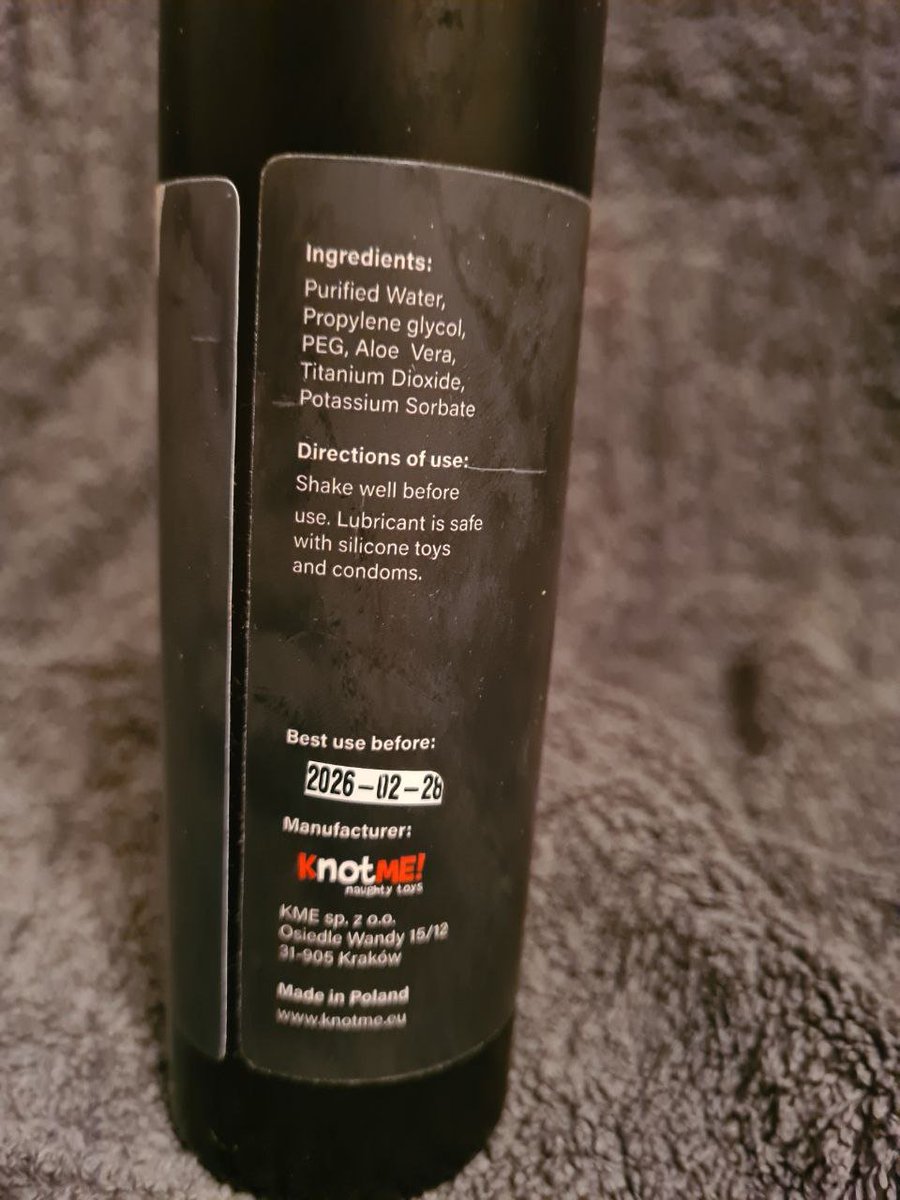 this was a nice surprise! get it with your next order. its silky smooth, holds on places where it should hold on to, but whipes easily with a wet cloth without stains. a little bit goes a long way here but if you like it messy it can give you very nice ropes. thanks <a href="/knotmetoys/">KnotMe</a>