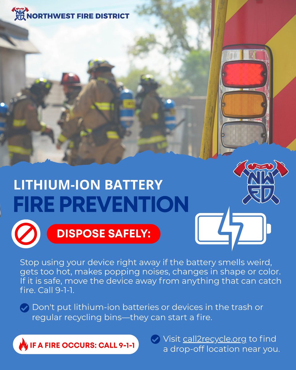 Fire Prevention Week may be wrapping up, but fire safety doesn’t stop here! 🔋🔥

🚫Remember that devices with lithium-ion batteries can be dangerous. Stop using your device right away if it is damaged, if the battery smells weird, gets too hot, makes popping noises, or changes