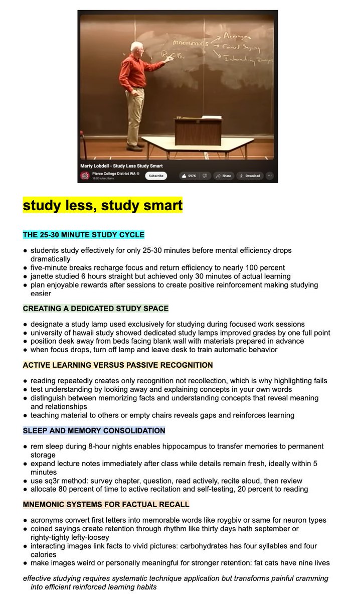 Hesamation's tweet photo. Study Less Study Smart

24M views, from a psychology professor

📩 Bookmark this. https://t.co/QUn2L7AGri