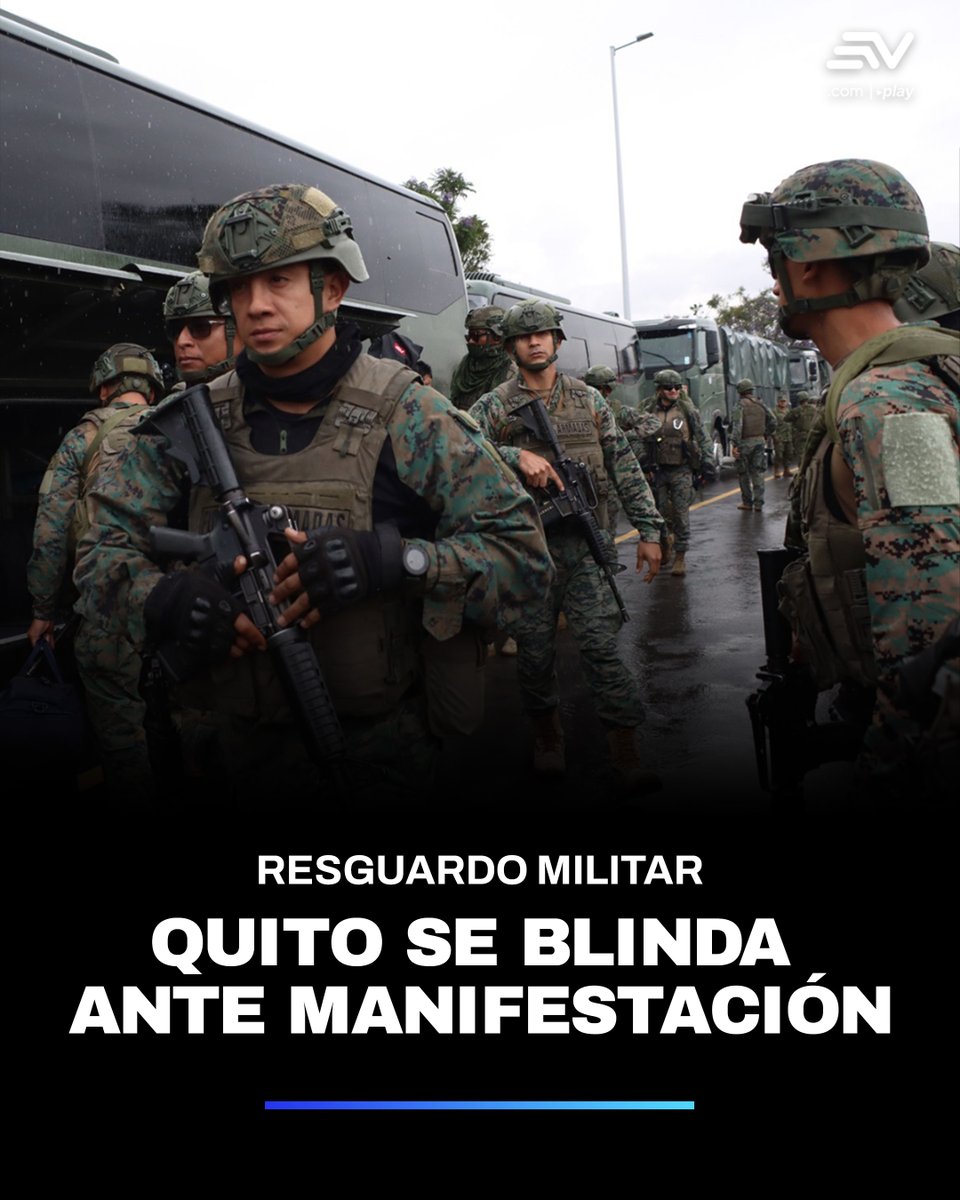 #VIDEO | 🔴 #Quito permanece bajo fuerte resguardo militar. Más de 7 000 uniformados custodian la capital ante la advertencia lanzada por el presidente de la Conaie, Marlon Vargas, de tomarse la ciudad. ▶️ bit.ly/4haxB6D