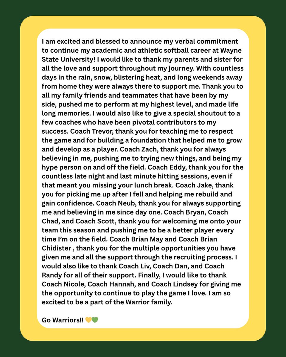 Committed!! Go Warriors!! Rep the 313!! 💛💚