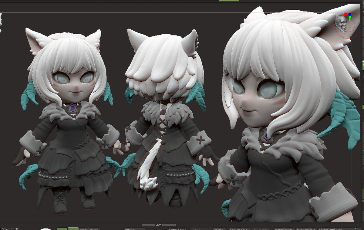 riddlerawr's tweet photo. I've been working on this little Y'shtola and it's starting to approach finishing touches. I'll be doing my best to pose and cut this to be printable! #FFXIV #zbrush https://t.co/zWdFldA0OR
