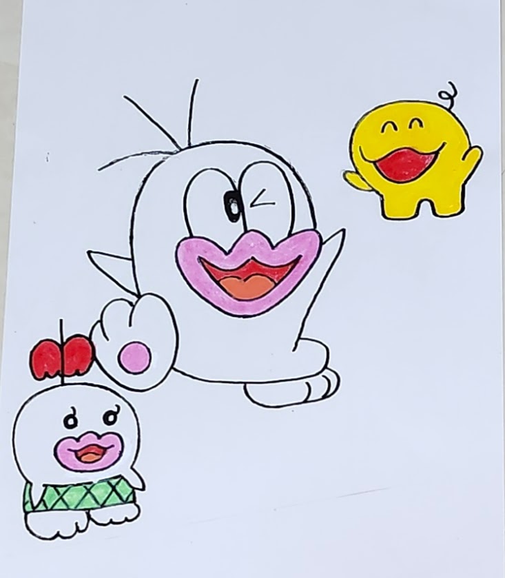 _yumezou_'s tweet image. #ウインクの日
(当日、#投稿し忘れ)

#過去絵 から
#ウインク #Q太郎 with #P子&amp;amp; #O次郎

#オバケのQ太郎 #オバQ #Qちゃん