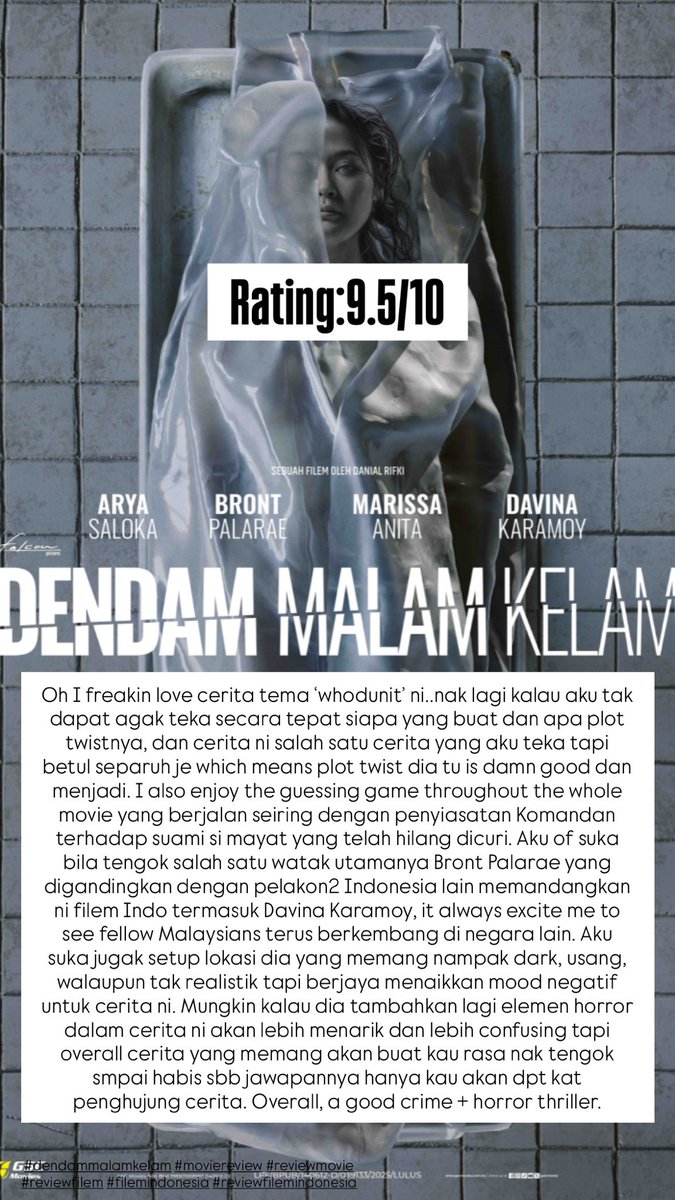 azim_azmn97's tweet photo. DENDAM MALAM KELAM.RATING:9.5/10. Love a ‘whodunit’ film yang sukar diramal plot twistnya, dan cerita ni salah satunya.Until kau tengok sampai ke penghujung baru kau dpt jawapan.

#dendammalamkelam #moviereview #reviewmovie #reviewfilem #filemindonesia #reviewfilemindonesia https://t.co/yK7vDWjkKL