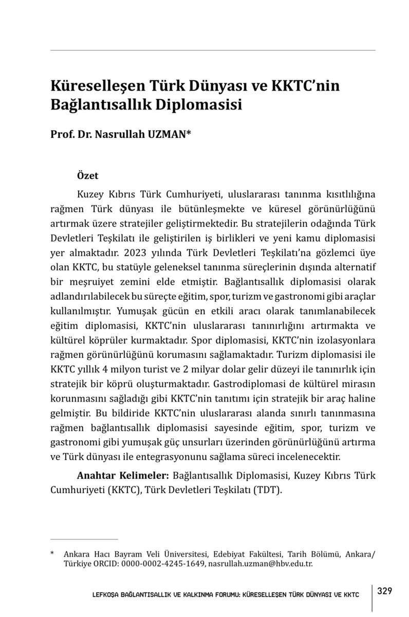 📌 Lefkoşa Bağlantısallık ve Kalkınma Forumu bildirileri yayımlandı. 

📘“Küreselleşen Türk Dünyası ve Kuzey Kıbrıs Türk Cumhuriyeti” 

🔗ayu.edu.tr/lefkosa-forumu…

<a href="/FiratPurtas/">Fırat Purtaş</a> <a href="/simsek65/">Muhittin Şimşek</a> <a href="/AhmetYeseviUni/">Ahmet Yesevi Üniversitesi</a> <a href="/tarih_hbv/">HBV Tarih</a>