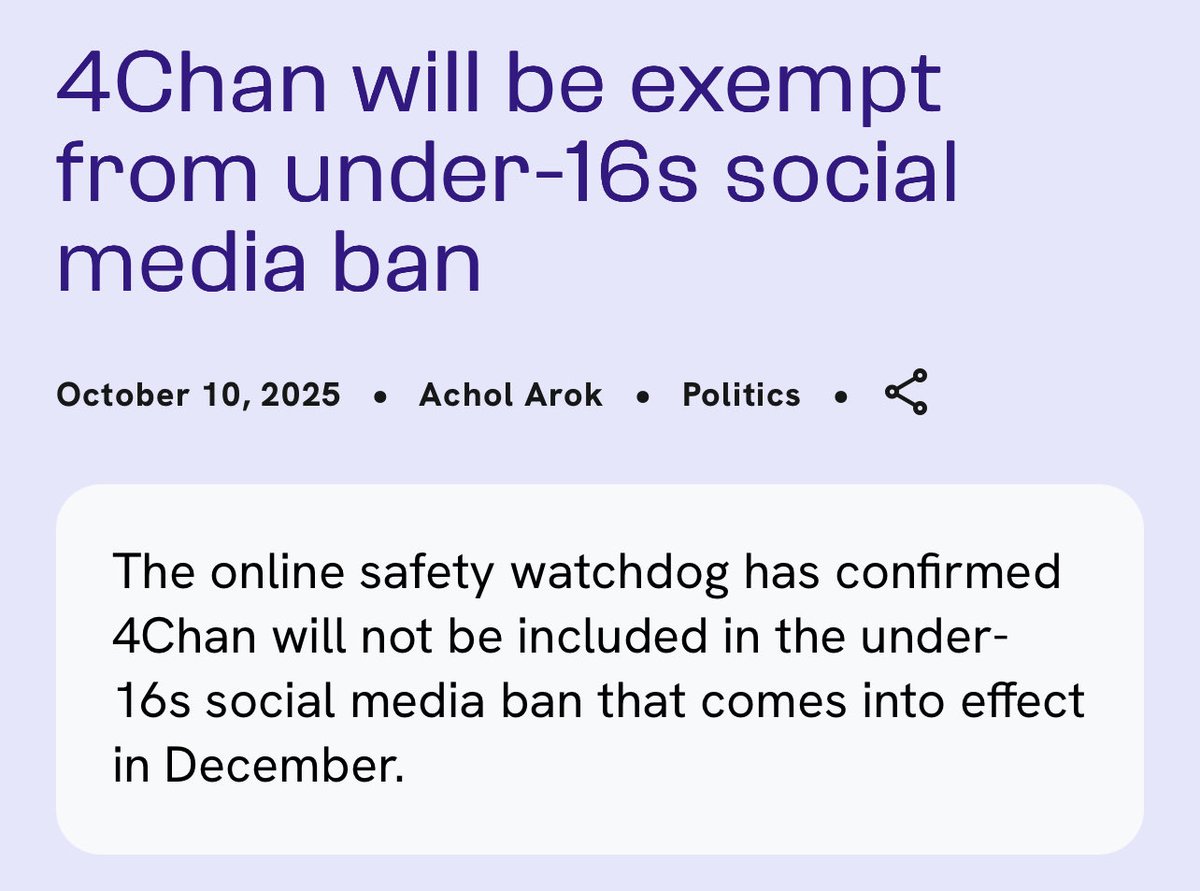 BrentHodgson's tweet image. The eSafety Commissioner is an absolute joke.

This policy lacks even a fig-leaf of credibility.

thedailyaus.com.au/politics/4chan…