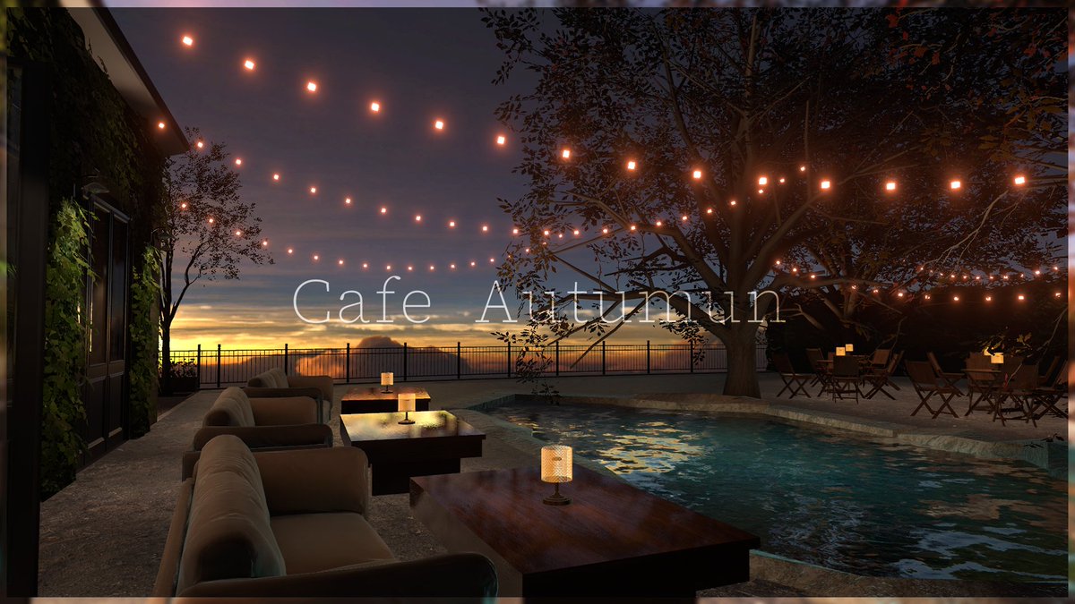 aru_ck's tweet image. 【 VRChat用ワールド販売開始しました!】
Cafe "Autumn" &lt; 夕暮れのカフェ &gt; dsspofezser.booth.pm/items/7529090
Bar "Nocturne" &lt; 落ち着いたバー &gt; dsspofezser.booth.pm/items/7528897
#b3d #Unity #VRC