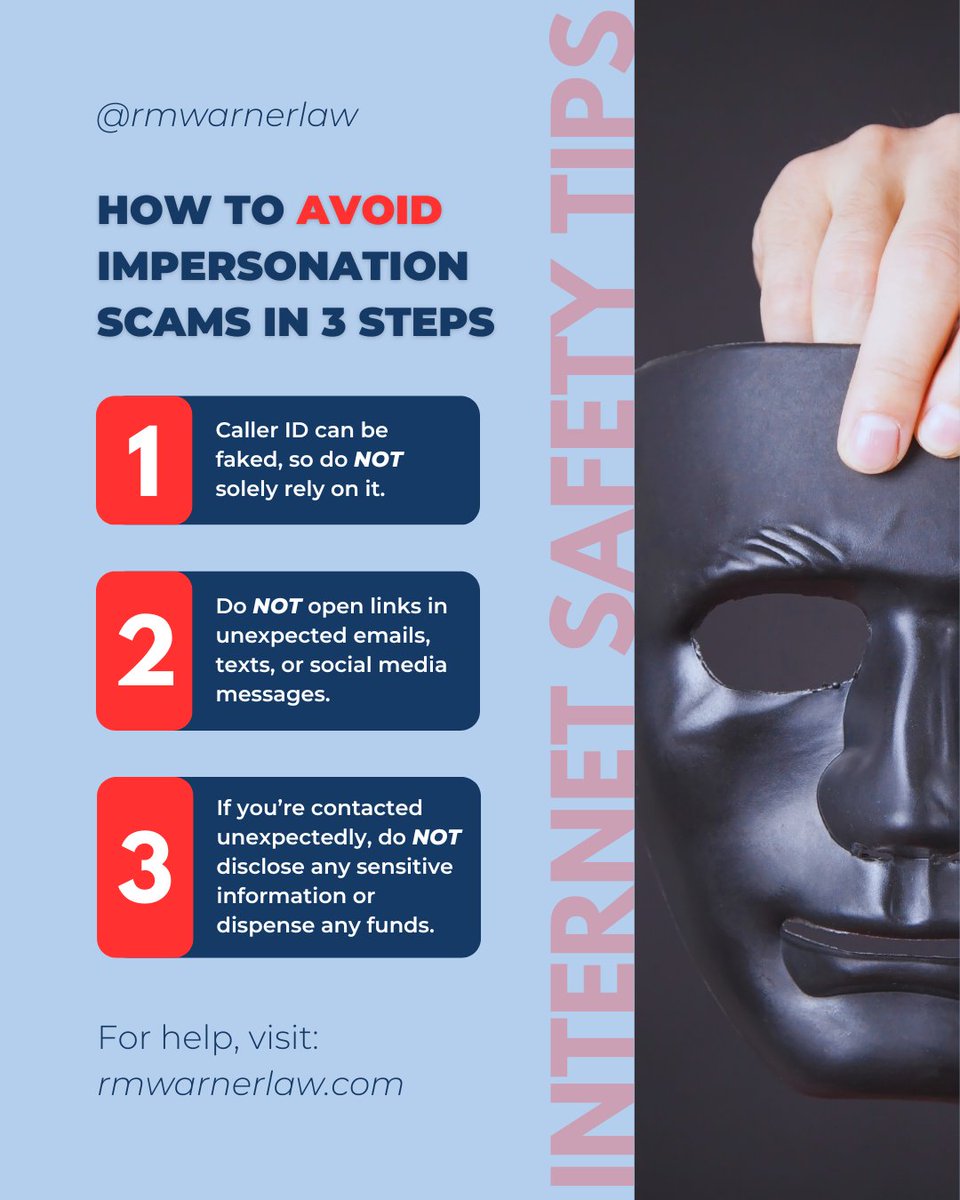 RMWarnerLaw1's tweet image. #DidYouKnow the #FTC has an #ImpersonationRule? 🎭 This relatively new legislation gives the #FederalTradeCommission additional tools to fight scammers and hold them accountable! ⚖️

What&apos;s the funniest way an imposter has tried to trick you? 💬 ⬇️