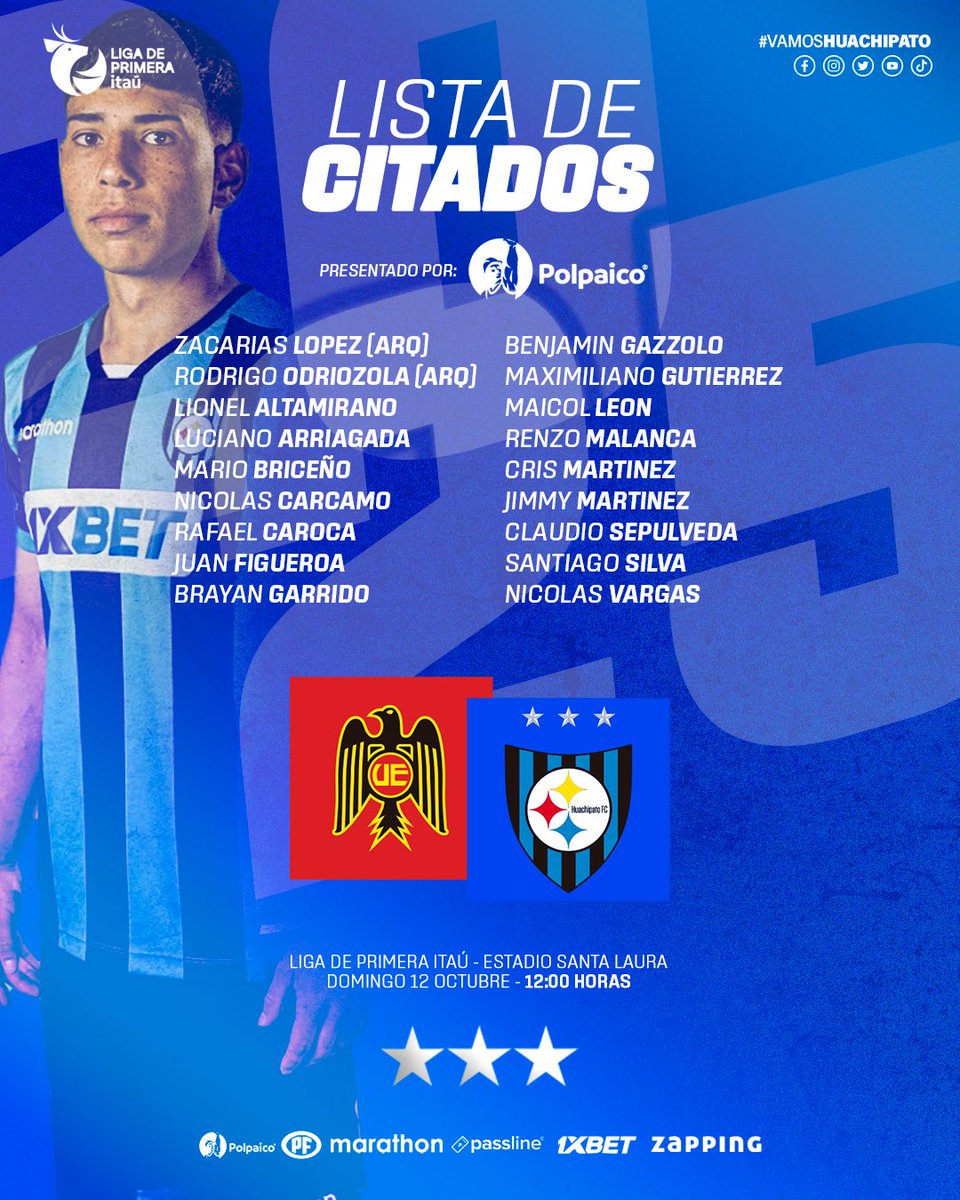 📋𝑪𝑰𝑻𝑨𝑫𝑶𝑺 Polpaico para el importante desafío ante Unión Española💪

#VamosHuachipato 
#ElMásGrandeyÚnicoCampeóndelSur🏆